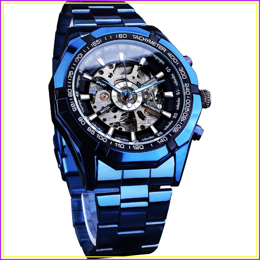 Luxury Watch Image - Мужские механические часы-скелетоны с автоподзаводом, синие,